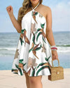Women's Floral Print Halter Neck Boho Dress Backless Spring Summer Casual Elegant Gown for Party And Wedding