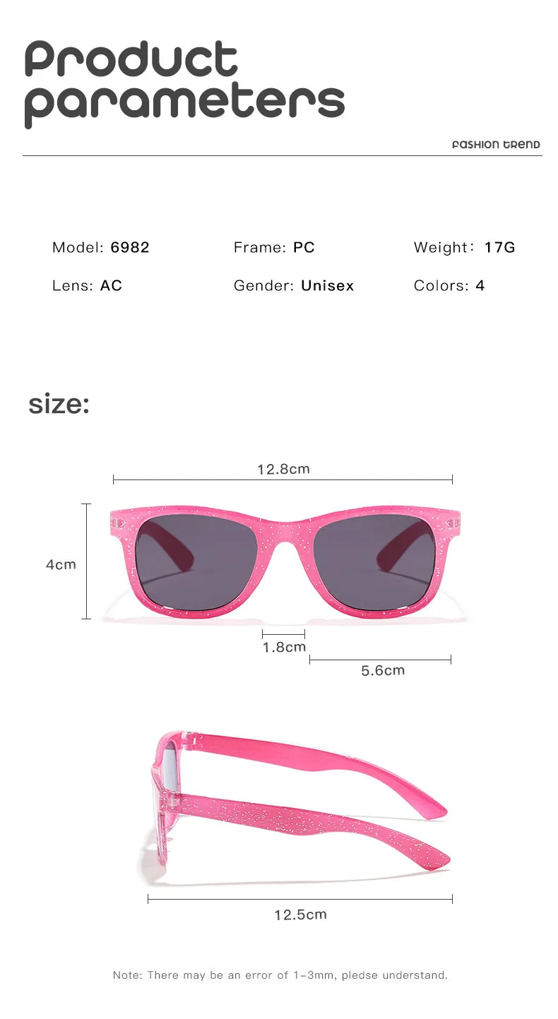 2024 Neue trendige coole bunte glänzende quadratische Sonnenbrille für Kinder Mädchen Trendige modische süße Sonnenbrille Kinderbrille