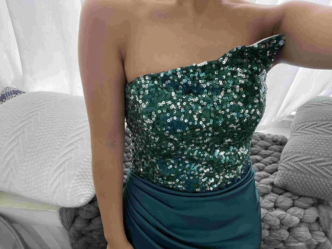 2025 Damen Trägerloses Ärmelloses Abendkleid Pailletten Seitenschlitz Lange Kleider Elegant Neu Sexy Bling Party Ballkleid Vestidos Damen