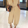 Summer Fashion V-Neck Button Lace-Up Jumpsuit Short Sleeve Loose Playsuit Overalls Women Elegant Leopard Print Pocket Rompers