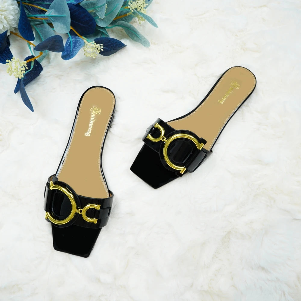 Plus size 35-44 leather slippers women's luxury party shoes square toe fishmouth shoes outdoor beach flip-flops in summer