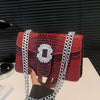 Crocodile Embossed Shoulder Bags For Women Flap PU Leather Fashion Rhinestone Decor Small Square Crossbody Bag Designer Handbag