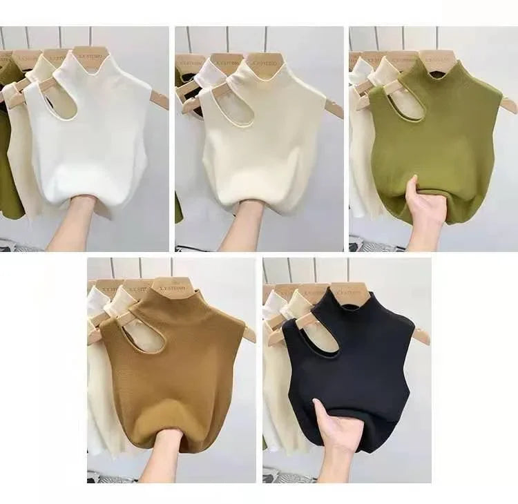 Women Knitted Tank Top Summer Fall Slim Sweater Short Sleeveless Solid Summer Sweaters Hollow Out Pullovers 2026