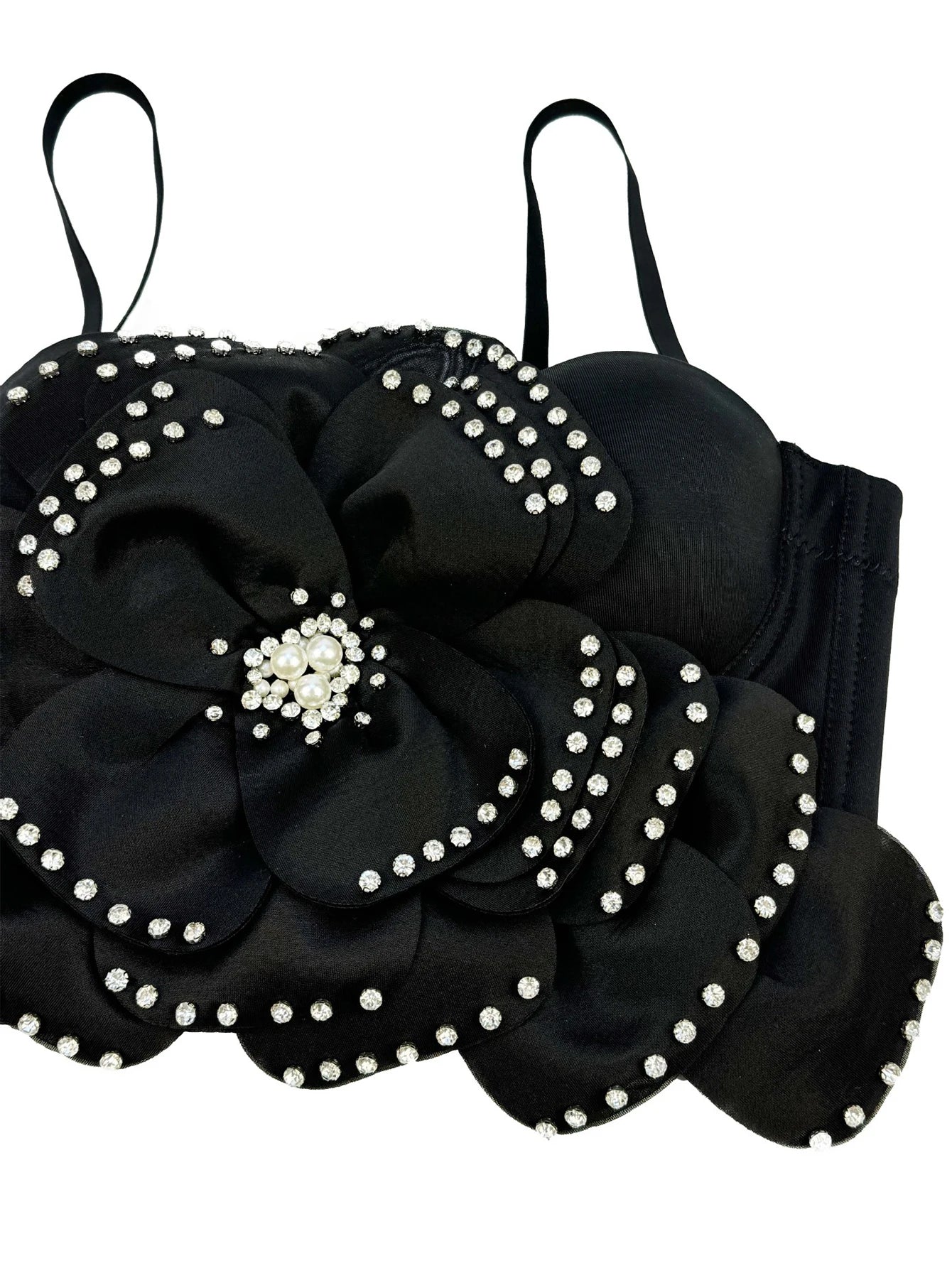 Sexy pink white flower corset crop top women clothing summer body cropped beading bra club party tops woman 2026 halter tank top