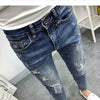 Men's Korean Style Classic Jeans 2023 New Blue Ripped Jeans for Men Fashion Trendy Summer Skinny Ripped Hole Cargo Trousers
