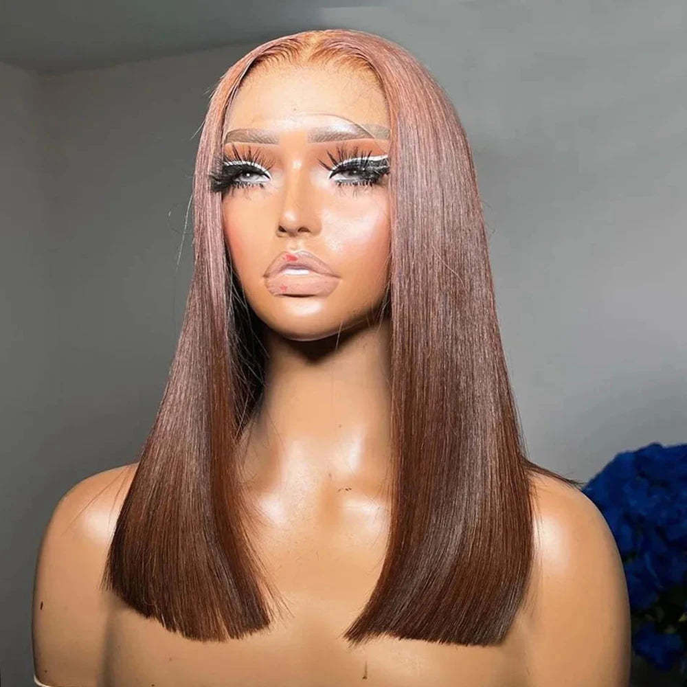 13x4 Lace Front Wig Bob Echthaar Braun Glatt 180% Dichte HD Transparent Lace Frontal Perücken Bob Haar Lace Front Perücke