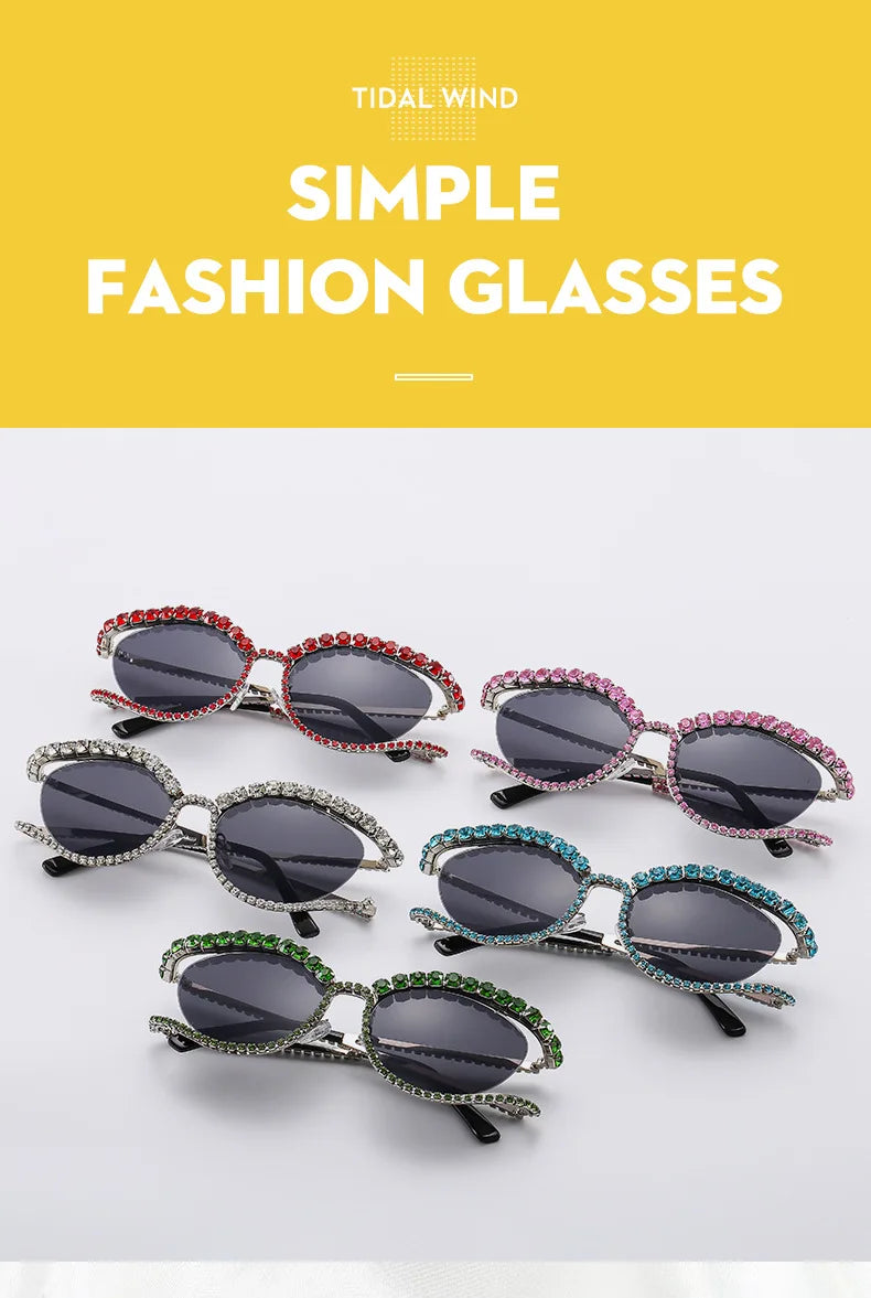 XJiea 2024 Designer Strass-Sonnenbrille für Damen Luxusmarken-Mode-Steampunk-Herrenbrille Party-Strand-Schatten-Accessoire