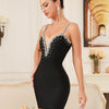 New Women Celebrity Sexy V Neck Beading Backless Black Mini Bandage Dress 2025 Knitted Elegant Evening Club Party Dress