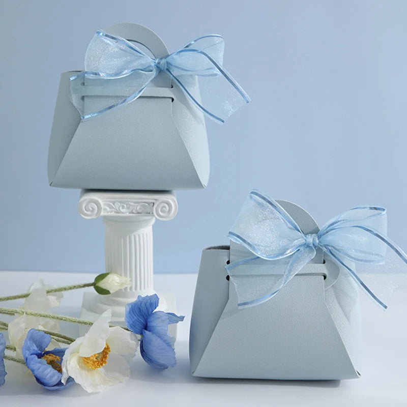 Mini Handbag With Ribbon Creative Foldable PU Leather Kids Gilrs Princess Handbag Coin Purses Wedding Decor Candy Bag Key Pouch