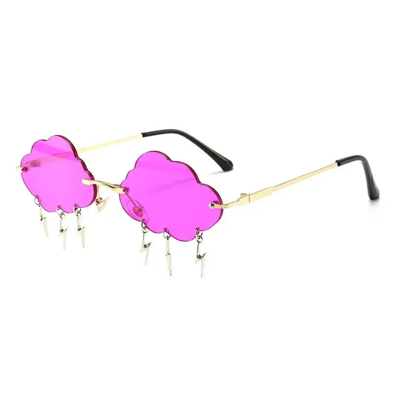Fashion Rimless Cloud Shaped Sunglasses with Lightning Pendant Y2K Women's Luxury Sun Glasses Shades UV400 Brand Designer SG28