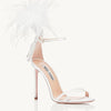 Summer new feather flower silk ribbon sexy open-toe sandals thin high-heeled banquet dress fashionable large-size women's shoes
