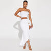CM.YAYA Bowknot Side Women's Dress Set Strapless Crop Top and Ruffles Split Midi Maxi Long Skirt Suit Two 2 Piece Set Outfits