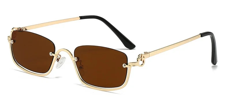 Halbrahmen Eckige Sonnenbrille für Damen Luxusmarke Kleine Metall Retro Rechteckige Schwarze Sonnenbrille Damen Mode Brille