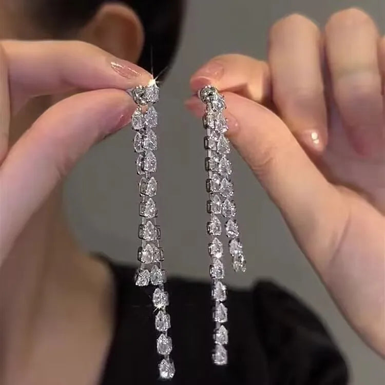 Modische Luxus-Ohrringe mit geometrischen Anhängern für Damen, Hochzeit, Party, Schmuckzubehör, wunderschöne Zirkonia-Braut-Brincos