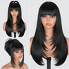99J Burgundy Red Layered Lace Front Wig With Bangs Bone Straight Synthetic Lace Frontal Wigs 13x4 HD Glueless PrePlucked Cosplay