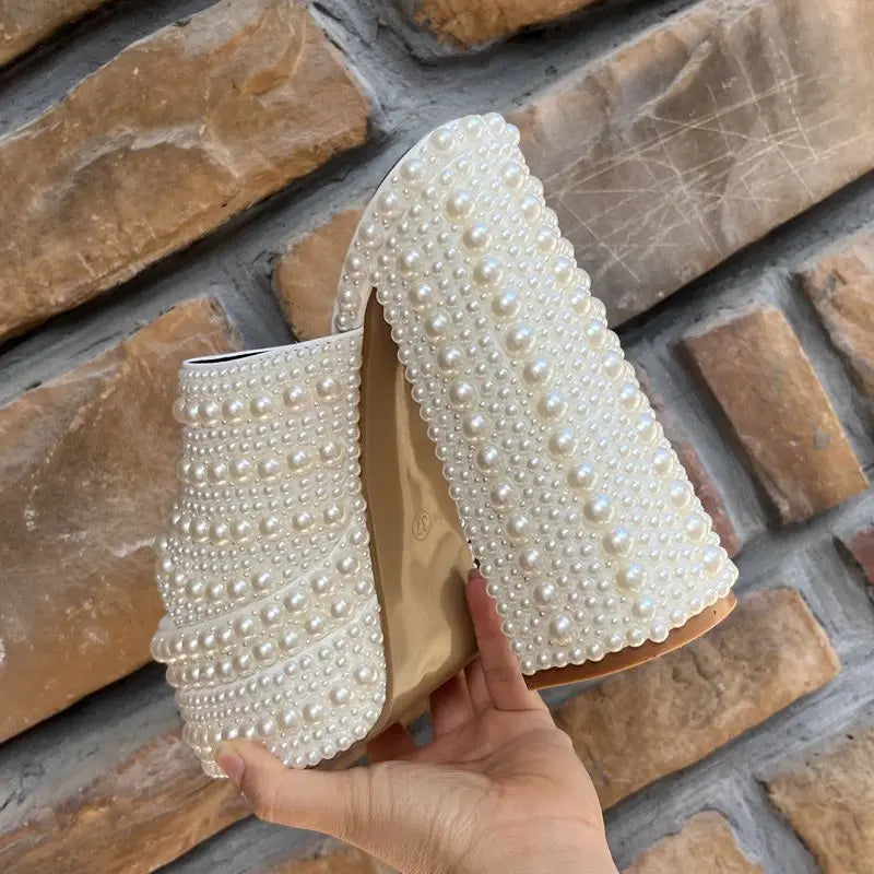 Luxuriöse handgefertigte Plateau-Keilsandalen mit Vollstrassteinen für Damen, modische Sommer-High-Heels, Pantoletten, klobige Schuhe