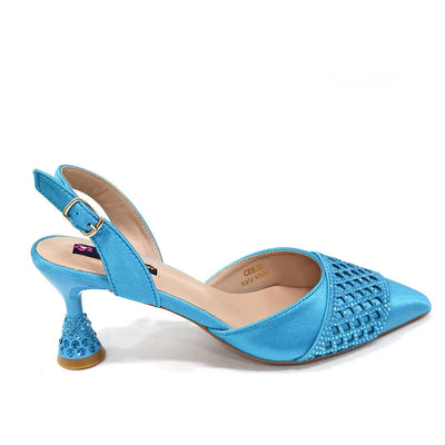 Neueste italienische Damenschuhe und passende Taschen, verziert mit Strasssteinen, elegante spitze Zehenpartie, Brautschuhe