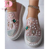 Big Size 43 Brand New Ladies Platform Loafers Fashion Rhinestonen Pearl Solid women's Sneakers Casual Spring Autumn Women Shoes
