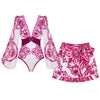 Flaxmaker Long Sleeves Majolica Series Pattern Print One Piece Swimsuit Biquini Beachwear Women Sexy Bikini Sets Swimsuit