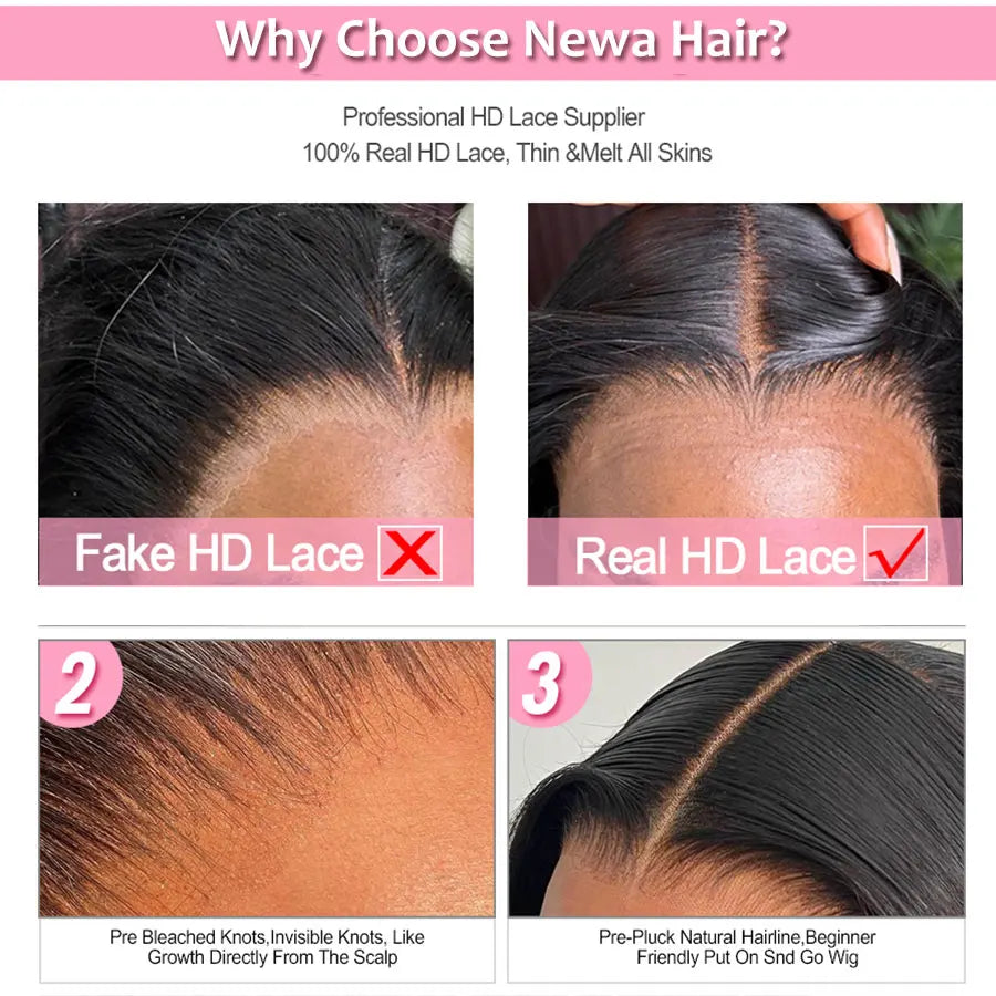 Newa Hair Human Hair HD Lace Wig With Bangs 5x5/7x5 HD Lace Closure Wig Natural Black Glueless Wigs Pre Plucked HD WIG For Women