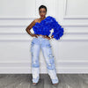 CM.YAYA Damen Rüschen Einärmel Schräger Kragen Tunika Bluse und Hemd Tops 2024 Sommer Streetwear Nachtclub Party Strand Tops