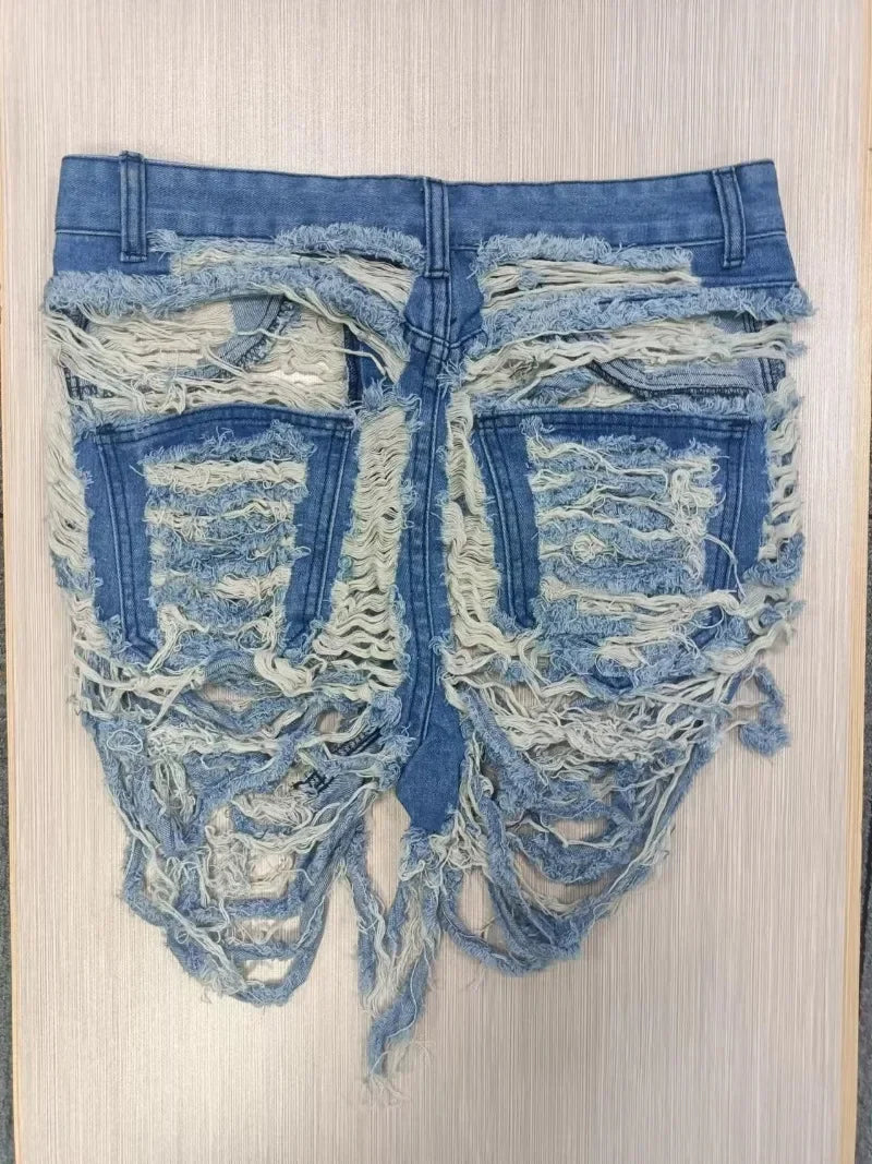 New Ripped Denim Shorts Women Bottoms Female Jeans High Waist Holes Tassel Classic Denim Shorts Close-Fitting Pants Fashion