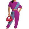 CM.YAYA Workout Denim Patchwork Women Two 2 Piece Set Outfit Sweatsuit 2022 T-shirt and Jogger Pants Matching Set Tracksuit