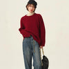 Rollkragenpullover 100% Kaschmir Pullover Damen lose verdickend Anti-Aging Nische Vintage Roter Rundhals-Pullover Damen Langarm