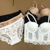 French Ladies Transparent Mesh Corset Sexy Shaper Thin Bra Set Night Club Sweet Cropped Top Girls Hot Bra and Panties Bralette