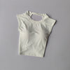 Sexy Kurzes Rückenfreies Sport-T-Shirt mit festem Brustpolster Damen Eng Anliegendes Schnell Trocknendes Schlankmachendes Yoga-Top