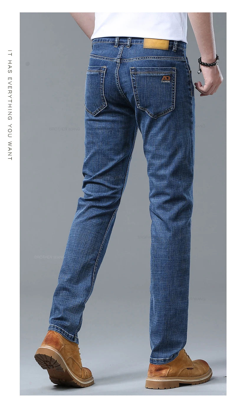 Frühlings Herren Hellblaue Slim Jeans Stylische Lässige Stretch Denim Hose Klassische Chinohose Rauchgrau