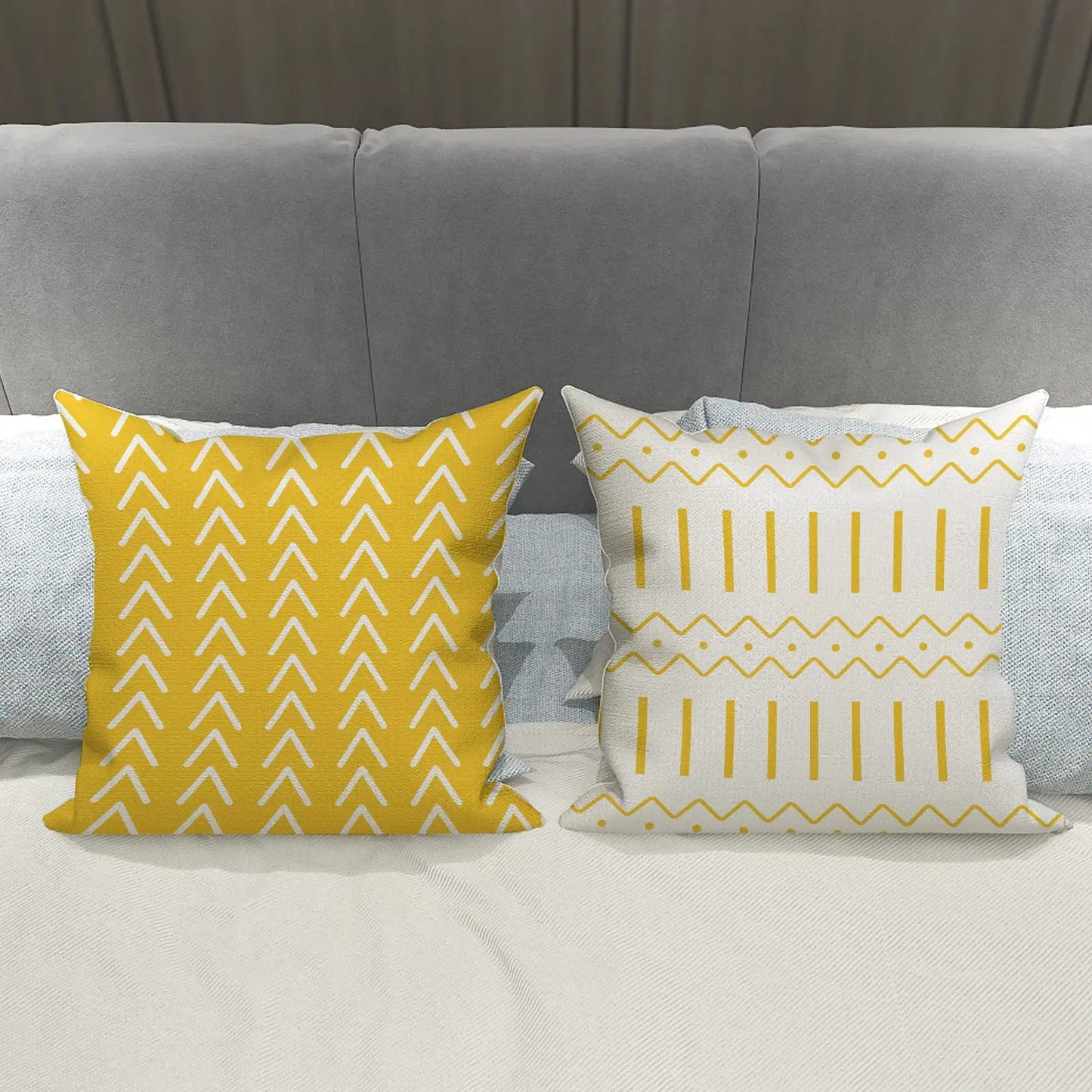 Kissenbezüge 4er-Set 45x45 cm, Moderne Sofa Kissenhülle, Dekorative Wohnzimmer Outdoor Leinenstoff Geometrisches Kissenbezug-Set Künstlerisch