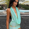Knit Sequin Halter Mini Dress Women Sexy Deep V-neck Sleeveless Backless Hip Package Party Evening Dresses Chic Ladies Beachwear