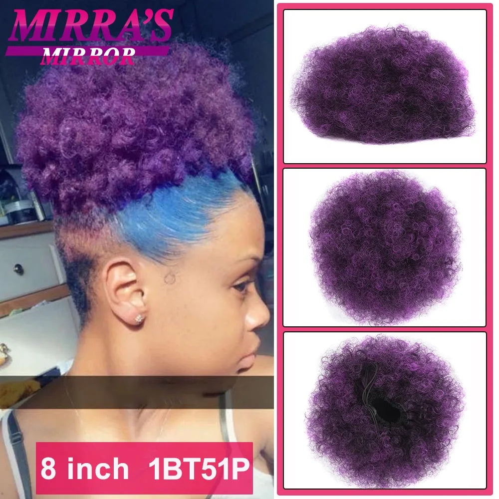Synthetic Afro Puff Drawstring Ponytail Hair Bun 10 Inch Short Afro Kinkys Curly Afro Bun Extension Hairpieces Large Size