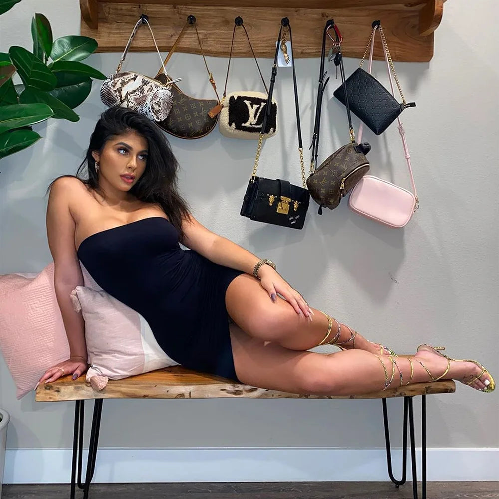 Sexy Trägerloses schulterfreies, pinkfarbenes Bodycon-Kleid für Damen, rückenfreies, schmales Minikleid, Club-Party-Kleider