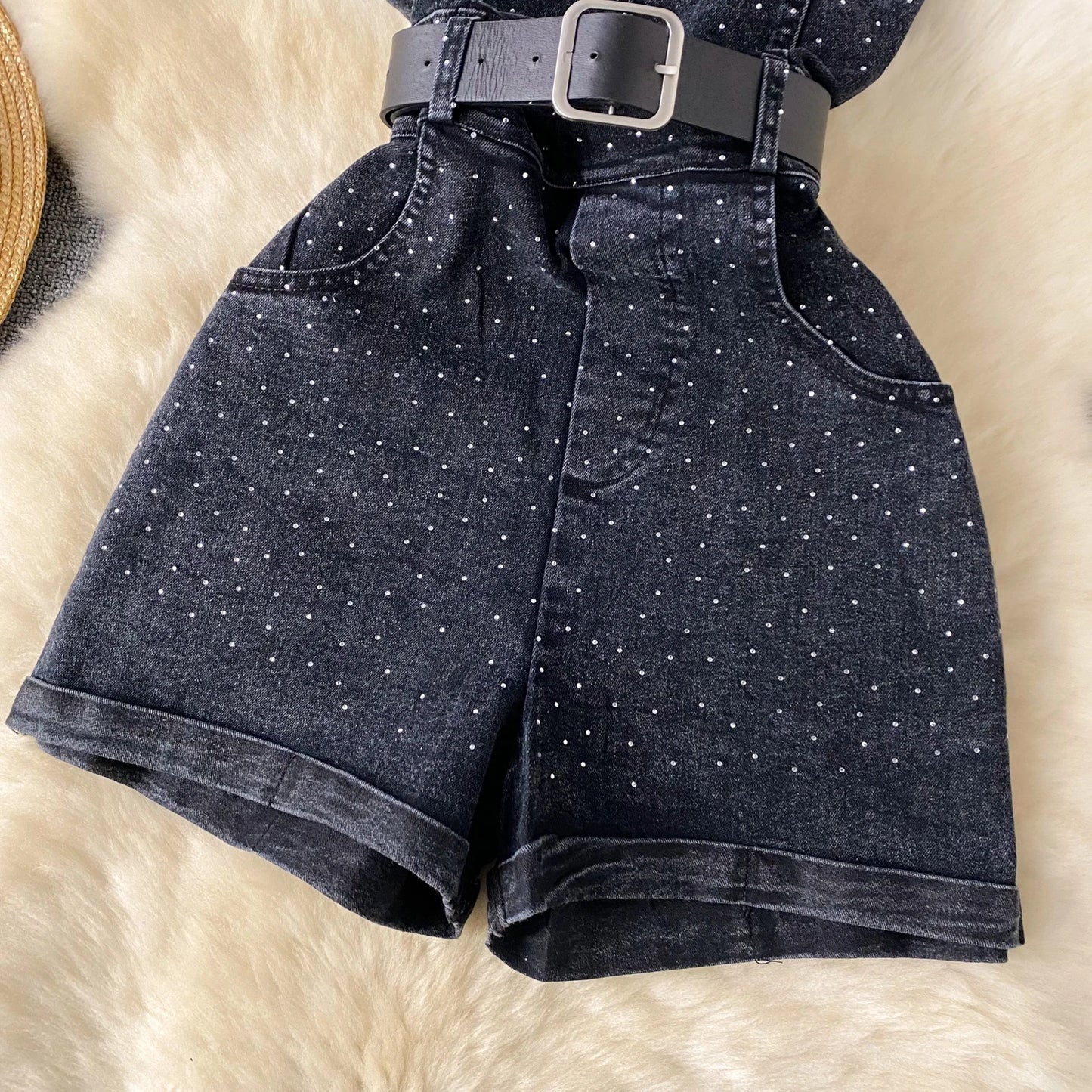 Damen Jeans Jumpsuit Sommer Playsuit Mode Hot Drill Hoher Bund Schmal Ärmellos Trägerlos Gürtel Outfits