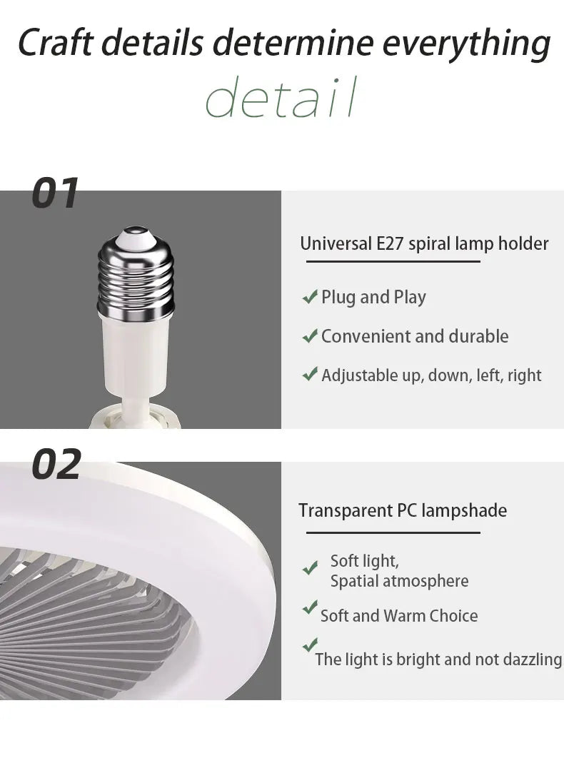 Ceiling Fan with Lighting Lamp Converter Base with Remote Control Ceiling Fan Lamp for Bedroom Living Home Silent 3 Speed