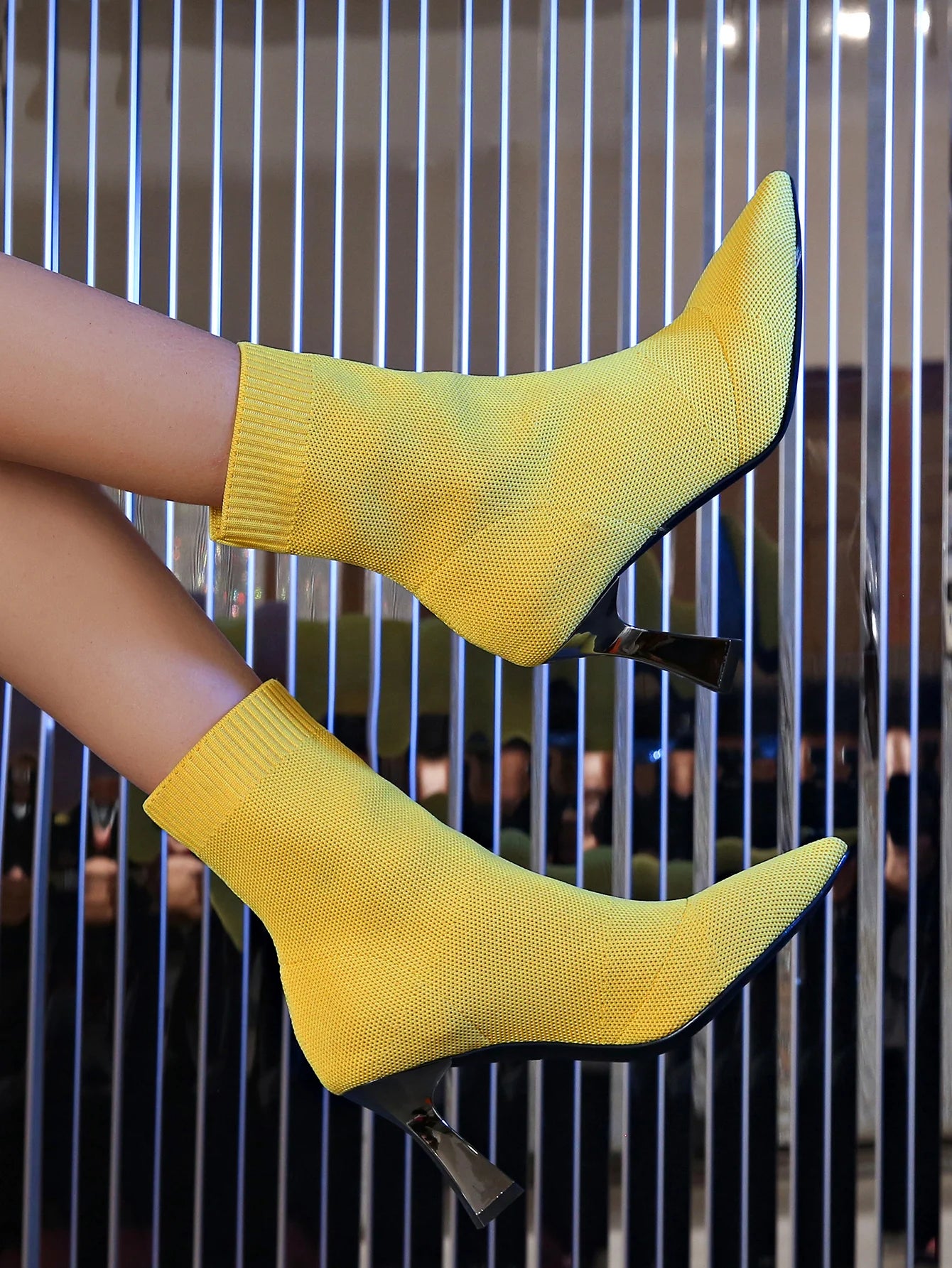 Damen Stricken Sexy High Heels Schuhe Spitz zulaufend Trend Chelsea Boots Designer Winter 2024 Neue Stiefeletten Dünne Mujer Sockenstiefel Pumps