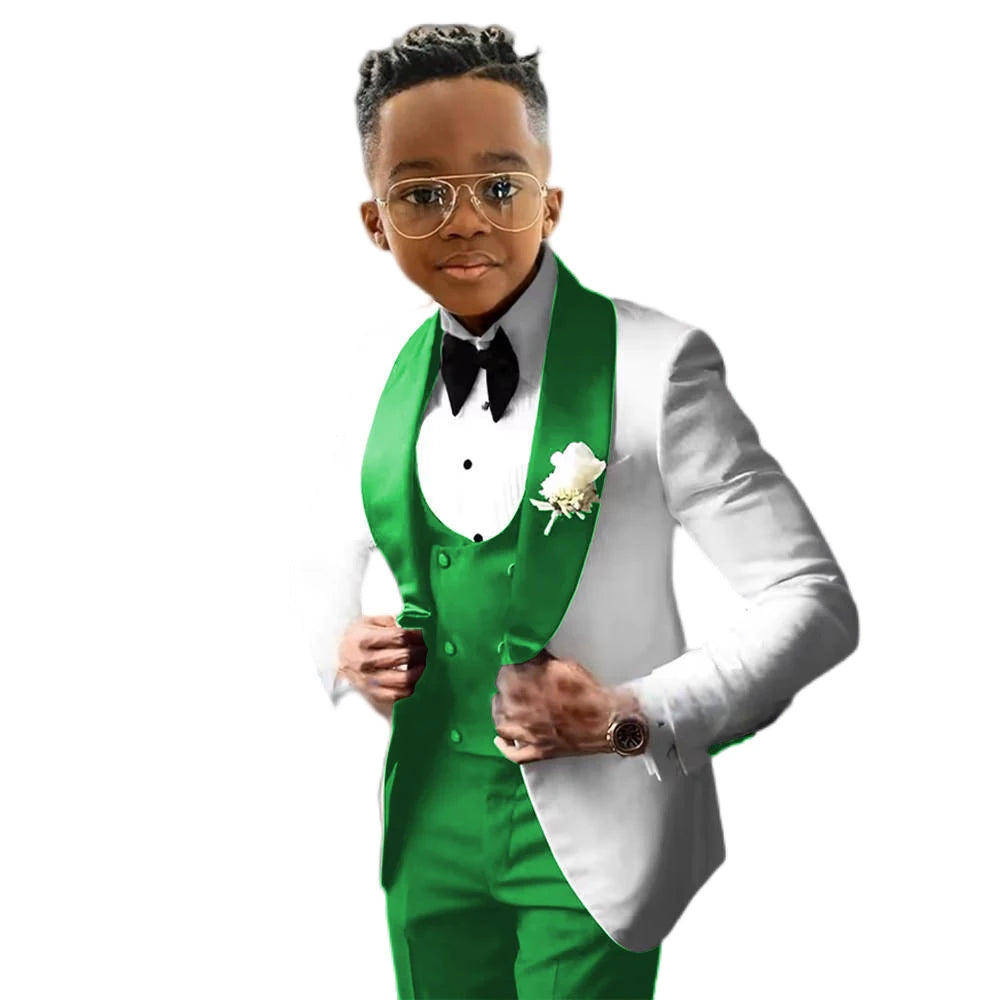Suit for Boys Wedding Tuxedo 3 Piece White Jacket Royal Blue Pants Vest Kids Blazer Set Slim Fit Tailored Outfit