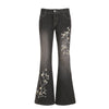 Weekeep Floral Embroidery Jeans Vintage 2000s Low Rise Flared Jeans Women Retro y2k Baggy Denim Pants High Street Basic Trousers