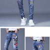 Fashion Printed Jeans Men's Korean Brand Embroidery Badge Pattern Youth Ripped Small Feet Teenagers Cowboy Pencil Pants