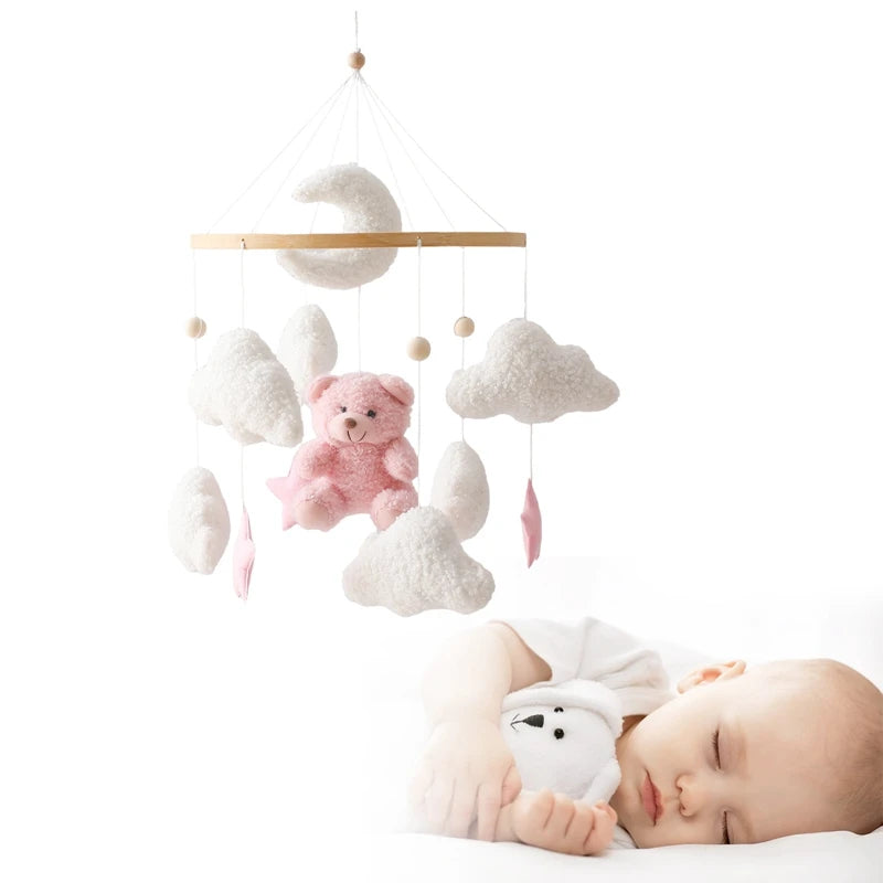 Baby-Kinderbett-Mobile-Rassel-Spielzeug 0-12 Monate Säugling Weicher Filz Teddy Samt Rosa Bär Bettglocke Hängendes Spielzeug Halterung Babybett Mädchen Spielzeug