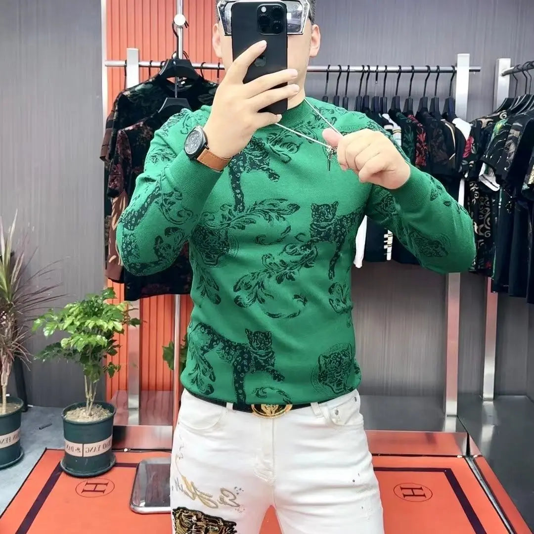 Herren-T-Shirt mit modischer Persönlichkeit, stilvoll und vielseitig, im Trend, Langarm-Herren-Base-Shirt, dicker Stil