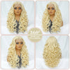 Latisha 13X6 HD Synthetische Spitzenfrontperücke lockig vorgezupfte Lace-Frontal-Perücke mit Pony für Damen, Highlights mit Babyhaar, 24 Zoll