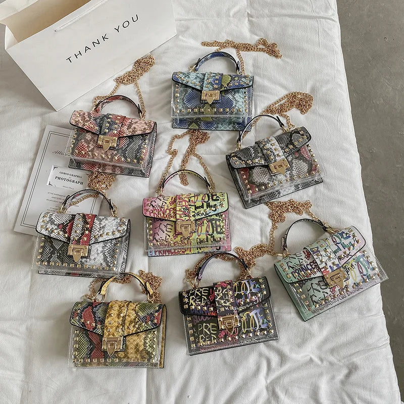 Marke Frauen Nieten Graffiti Umhängetaschen Mode Schultertasche für Damen Weibliche Luxus Designer Handtaschen 2023 Hohe Qualität