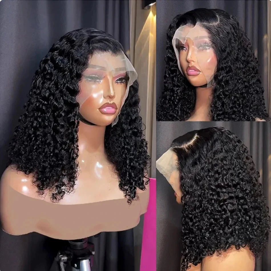 200% Density  Bob Wigs Short Pixie Cut Water Wave Wigs Human Hair Natural Black Brazilian Deep Curly Wigs For Black Woman  ﻿