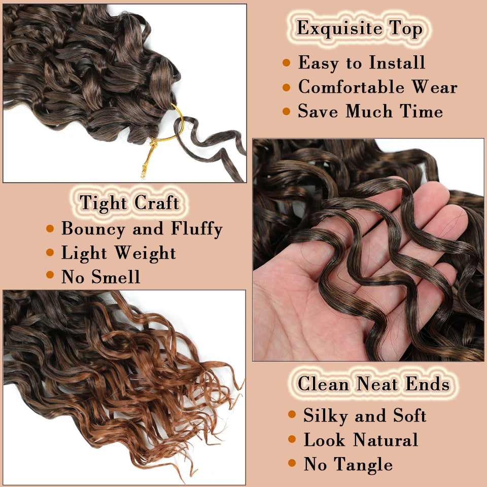 Beach Curl Crochet Hair Gogo Curl Crochet Hair 18 Inch Ombre Brown Blonde Bug Ginger T30 Synthetic Deep Wave Twist Crochet Braid