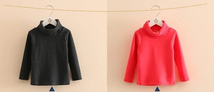 2025 Spring Autumn 2-10 Years Children'S Candy Color Sweet Long Sleeve High Neck Unisex Kids Girl Boy Basic Turtleneck T-Shirt