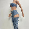 Jeans-Sets für Damen 2024 Sexy Streetwear Zweiteilige Outfits Brustwickel Ärmelloses, rückenfreies Top Ausgeschnittene Jeans