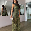 HLJ Sexy Sequin Patchwork Bodycon Dresses for Woman Mesh Shining Sleeveless Ruffle Dress Female Party Clubwear Vestidos 2025 New
